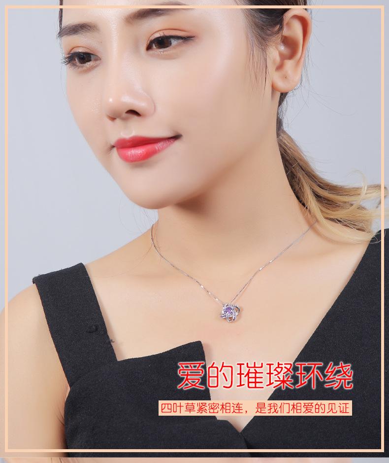 Product Introduction of Korean Silver Jewelry Women's Japanese and Korean Crystal Clover Pendant Silver Jewelry Clavicle Chain Birthday Gift Hot Sale pearl summer rope chain gold larimar sea monkeys ankh statement necklace chiffonsaree jew erly 8