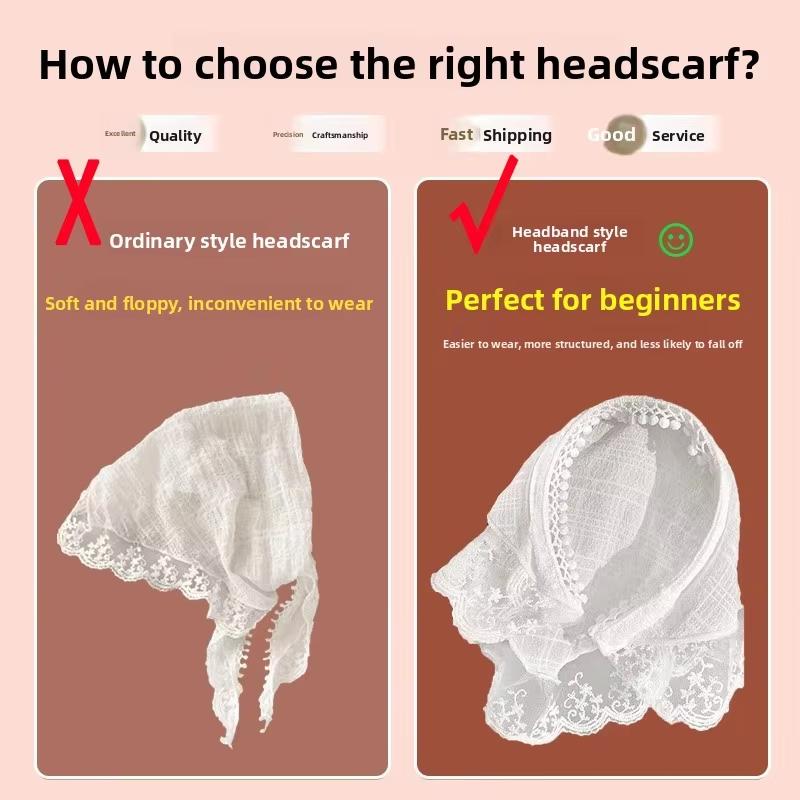 BITCBae Bando renda putih Desain gaya pastoral yang menawan Jilbab segitiga renda putih BITCBae Bando renda putih Desain gaya pastoral yang menawan Jilbab segitiga renda putih