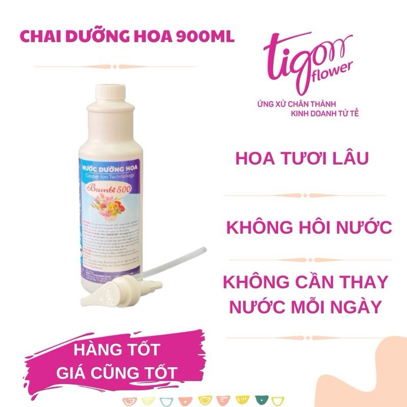 CHAI 900ML NƯỚC DƯỠNG HOA BAMBI tặng 10 gói nhuộm hoa màu ngẫu nhiên - Giúp hoa tươi lâu và rực rỡ, giữ nước sạch hơn