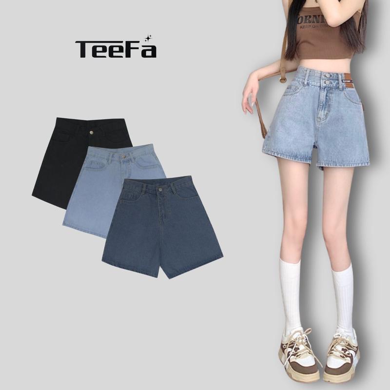 Quần short nữ IMAN lưng cao 2 khuy,quần đùi jean cạp cao ống rộng hot trend 2023 Pants quandai Women Ong