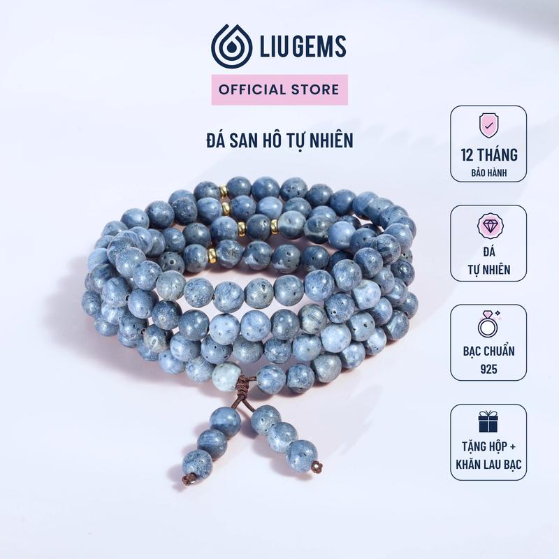 Vòng Tay Chuỗi 108 Hạt Đá Phong Thuỷ Tự Nhiên Liugems Size 6mm, 8mm Thiên Nhiên VTDTR01 (Mua một, tặng một hộp đựng trang sức + một khăn lau bạc miễn phí)