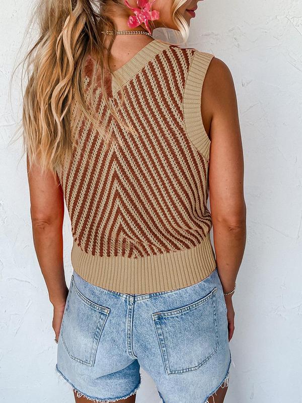 Women's Colorblock Wrap Knit Tank Top, Casual V Neck Sleeveless Top for Summer, Ladies Clothes for Daily Wear 8