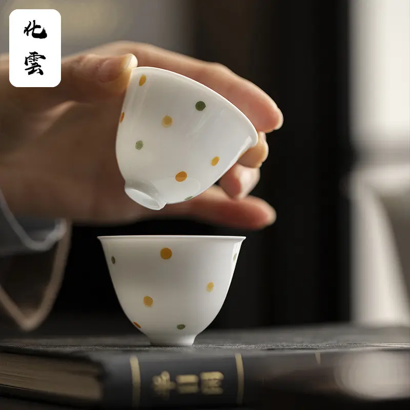 Tách Trà, Gốm Trắng Đậu Xanh Ngọc Bích Thiết Kế Chấm Bi Sáng Tạo, Bộ Ấm Trà Kung Fu, Gia Dụng, Vẽ Tay Nhỏ Cốc Trà Lốp Mỏng, Tách Đơn, A811