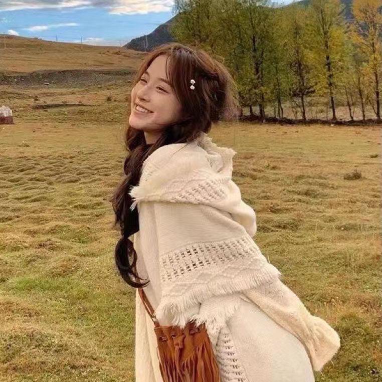 Khăn Choàng Phong Cách Mori, Tua Bohemian, Áo Len, Thích Hợp Đi Du Lịch Bờm Mũ Trùm Đầu, Khăn Quàng Cổ Có Mũ Trùm Đầu, Dễ Phối Đồ Cho Nữ, Xinjiang Grassland Choàng Cổ Women Tua Rua