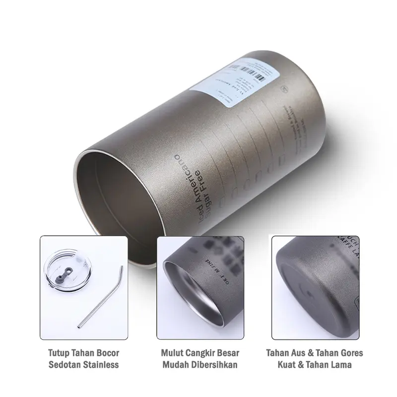Tumbler Cup Gelas Botol Minum Stainless 304 dengan sedotan Cangkir Kopi Tahan Panas 2
