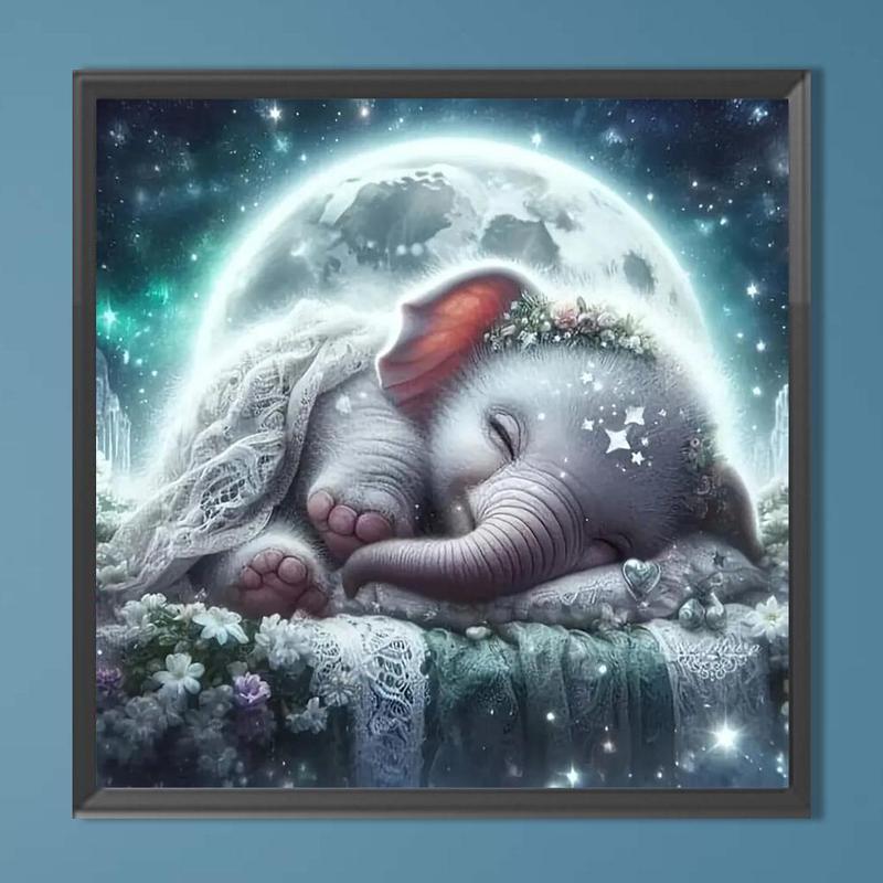 Product Introduction of Cute Sleeping Elephant Pattern DIY Diamond Arts Colorful Painting Kit without Frame, 5D Diamond Decor Painting Kit, DIY Wall Art Decor for Home 0