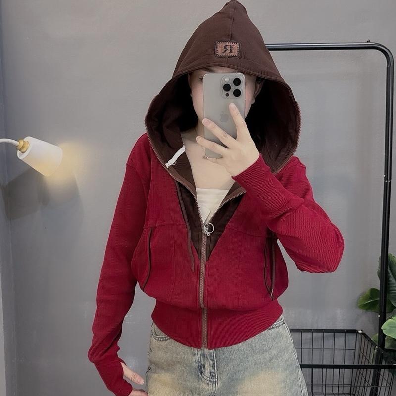 ÁO KHOÁC GÂN HÀN PHỐI MÀU 6 TÚI Nữ Women Jacket Top Nhung 8