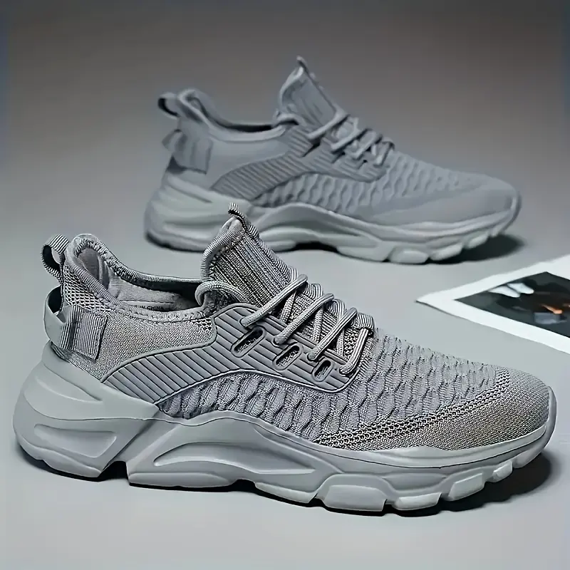 1 Pair Men's Breathable Running Shoes - Lightweight, Slip-Resistant, Low-Top Sneakers for Running, Walking, and Training, Spring/Summer Casual & Sport Style, Round Toe, Geometric/Pure Color Design 1