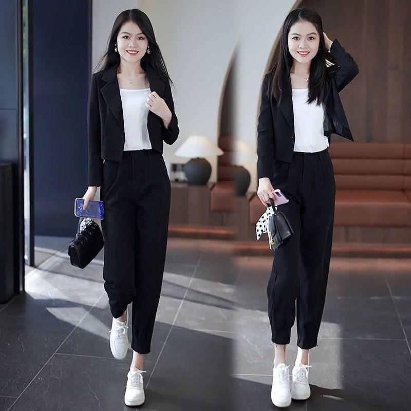 Product Introduction of Đơn / Bộ Đồ Phong Cách Phương Tây Bộ Đồ Lô Hàng Ngắn Phù Hợp Với Phụ Nữ Thời Trang Nhỏ Mới Bộ Đồ Nhỏ Quần Harem Bộ Hai Mảnh Women Áo 13