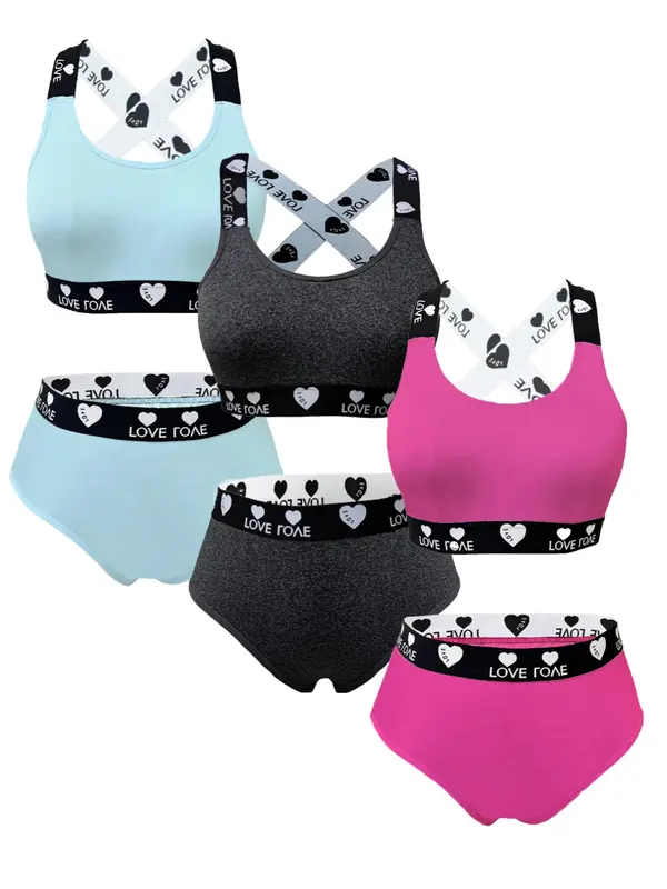 【Plus Size】 Women's Heart Print Criss Cross Backless Bra & Panty Set, Sexy Comfy Breathable Underwear Set for Daily Wear, Women's Underwear Set for All Seasons 1