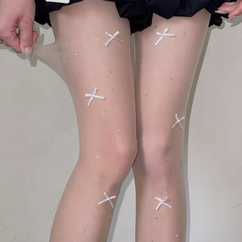 Quần Tất Đính Đá Nơ, Dành Cho Phụ Nữ Và Trẻ Em Gái, Siêu Co Giãn, Thích Hợp Cho Lolita Và Phong Cách JK, Ren Mỏng Thêu, Tất 5