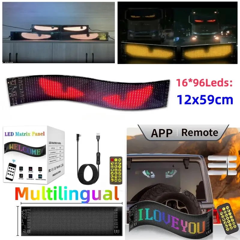 Bảng Điều Khiển Pixel Ma Trận LED USB, 5V Có Điều Khiển Từ Xa Ứng Dụng, Thích Hợp Cho Xe Hơi Và Xe Tải, Đèn Hiển Thị Hoạt Hình Mắt Quỷ, Led Linh Hoạt Đa Ngôn Ngữ, Bảng Điều Khiển Dấu Hiệu Quảng Cáo Sáng Cuộn Dọc, Thích Hợp Để Tự Làm Biển Báo Hiển Thị Mắt 0