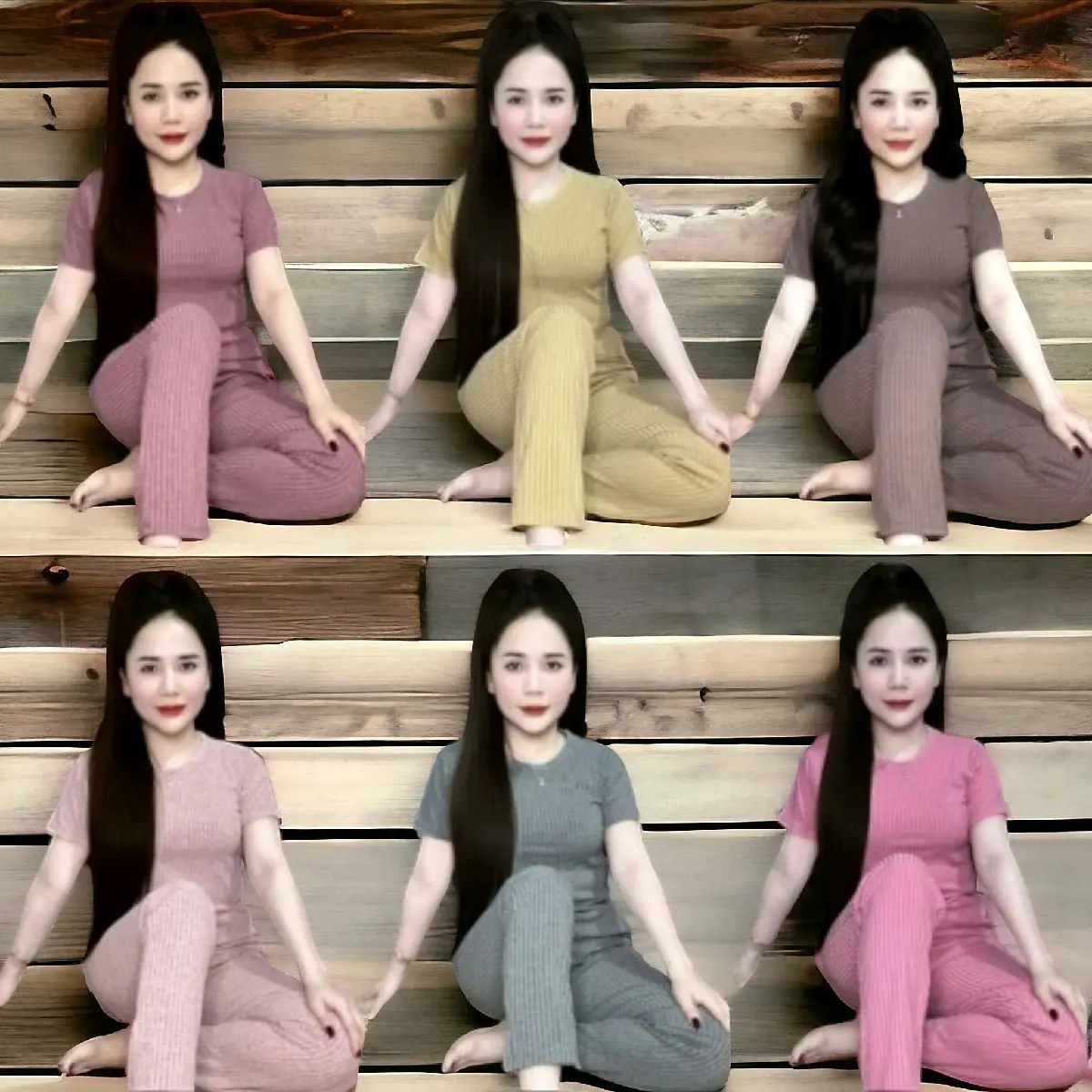 đồ bộ cổ tròn tay ngắn quần ôm