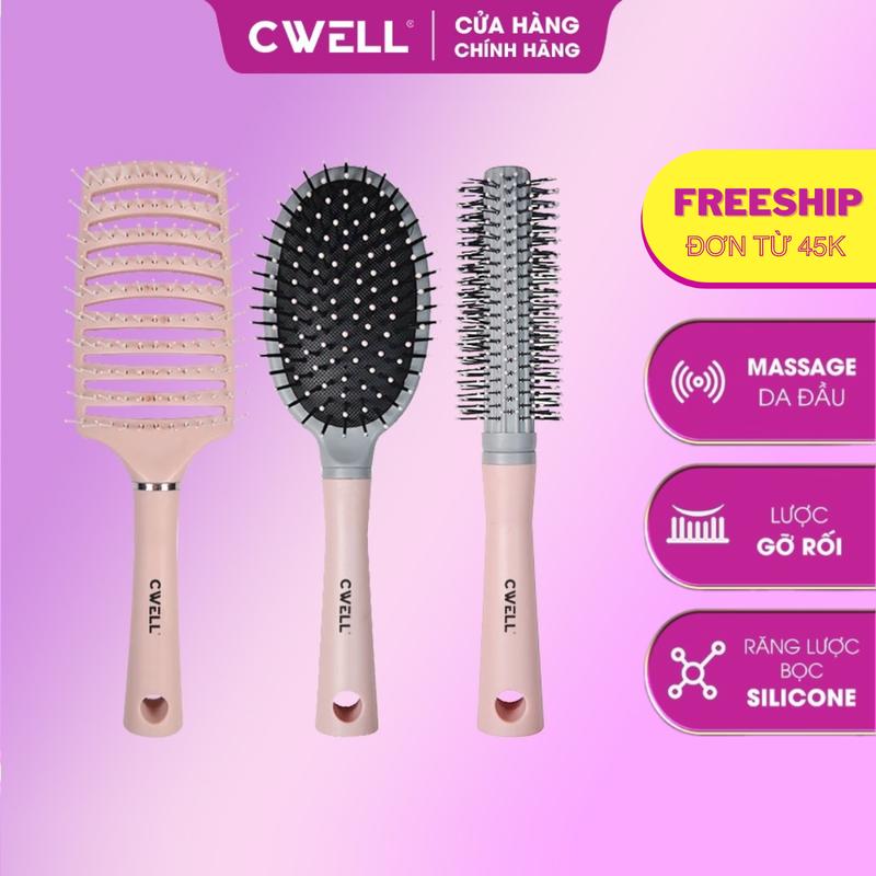 Lược chải tóc gỡ rối CWELL, lược massage có đệm khí, hỗ trợ tạo kiểu phồng chân tóc, giúp hạn chế rụng tóc khi chải đầu so với lược truyền thống - C01PK