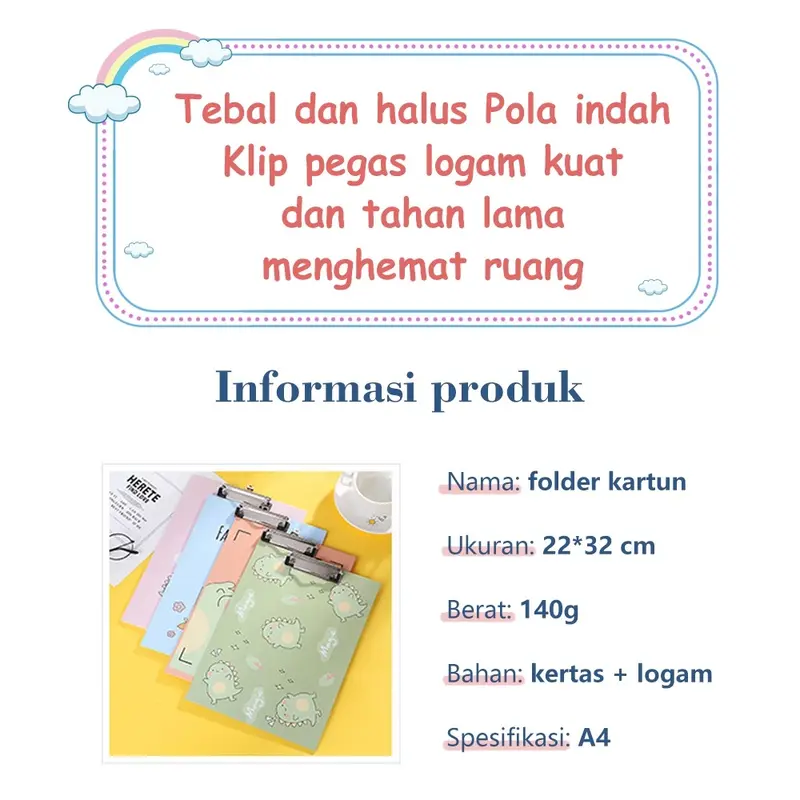 Aimilo - Clipboard A4 Papan Jalan Aesthetic Papan Ujian PVC Folder File Alat Tulis Sekolah Plastik Stationery 7
