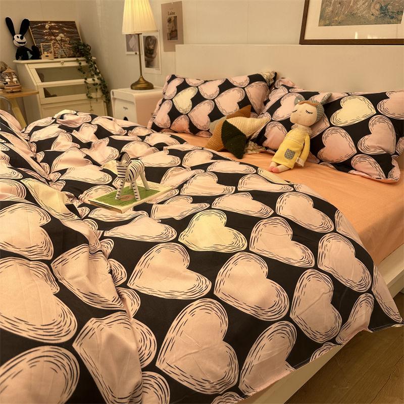 Bộ Chăn Ga Gối Bốn Mảnh, Thiết Kế Mèo Con Và Cô Gái Màu Hồng Hoạt Hình Dễ Thương, Làm Bằng Bông Đã Giặt, Thích Hợp Cho Ký Túc Xá Sinh Viên, Đơn, 3 Chiếc, Bao Gồm Vỏ Chăn Và Ga Trải Giường 5