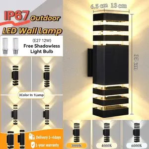 CANMEIJIA Lampu Dinding Dekoratif Lampu Dinding Lampu Pilar Luar Ruangan Tahan Air Lampu Dinding Kepala Ganda dengan Bohlam E27 12W untuk Tangga Balkon Taman