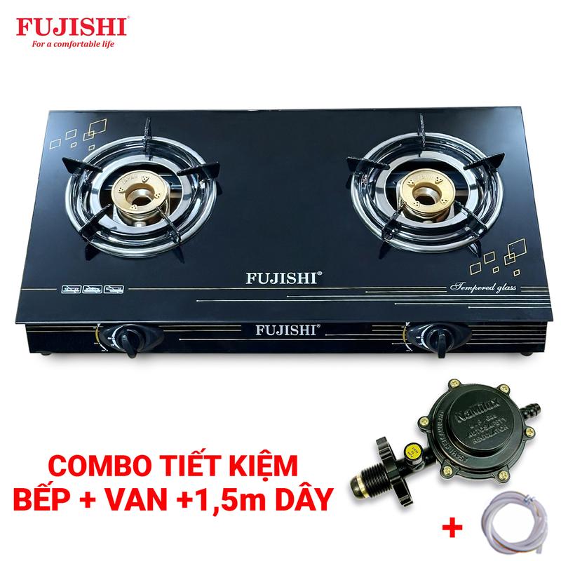 [ COMBO TIẾT KIỆM : BẾP + VAN GAS + 1,5M DÂY ] Bếp gas CHÉN NHÔM FUJISHI FJ-H20K - CÓ KIỀNG CHẮN GIÓ - Lửa xanh tiết kiệm gas - Bảo hành chính hãng 02 Năm