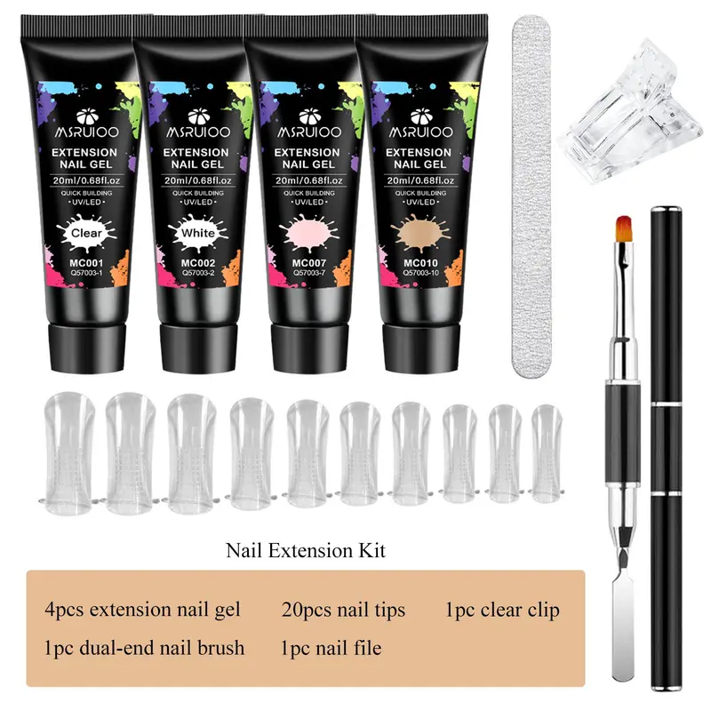 Poly Gel Nail Extension Kit with Brush, 1 Set Professional Nail Extension Gel & Nail Art Tool, DIY Manicure Supplies for Home Salon Use 3