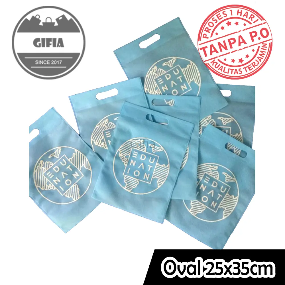 100pcs 25x35cm Goodie Bag Custom Sablon / Tas Spunbond / Tas Kain