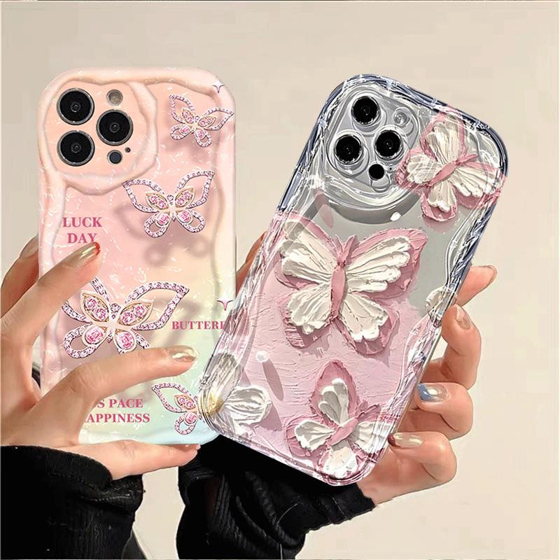 Casing Untuk Oppo A3X A16 A60 A16E A38 A18 A17 A58 A78 A17K A15 A5S A77s A79 A31 A16S A52 A1K A95 A54 A57 A7 A12 A3S A16K A74 A53 A1K A11K A76 F9 Pink Butterfly Bling kupu-kupu Soft Case 0