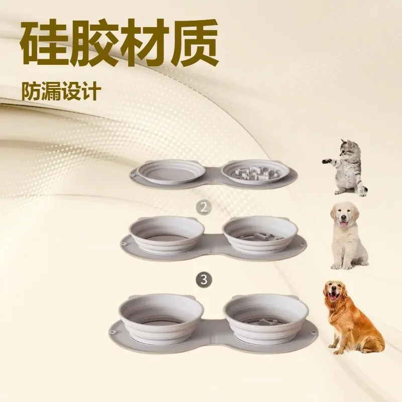 New silicone folding dual anti choking outdoor pet portable dog food bowl