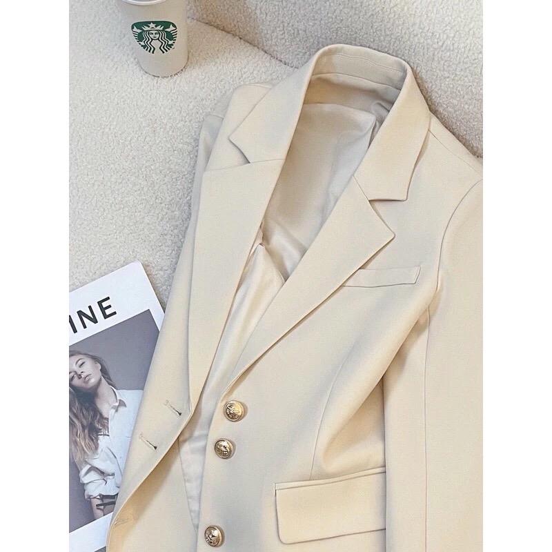 DT15 Áo khoác vest blazer ba khuy kim loại mạ vàng- tay phối gấu có đệm vai mẫu mới phong cách hàn quốc 3