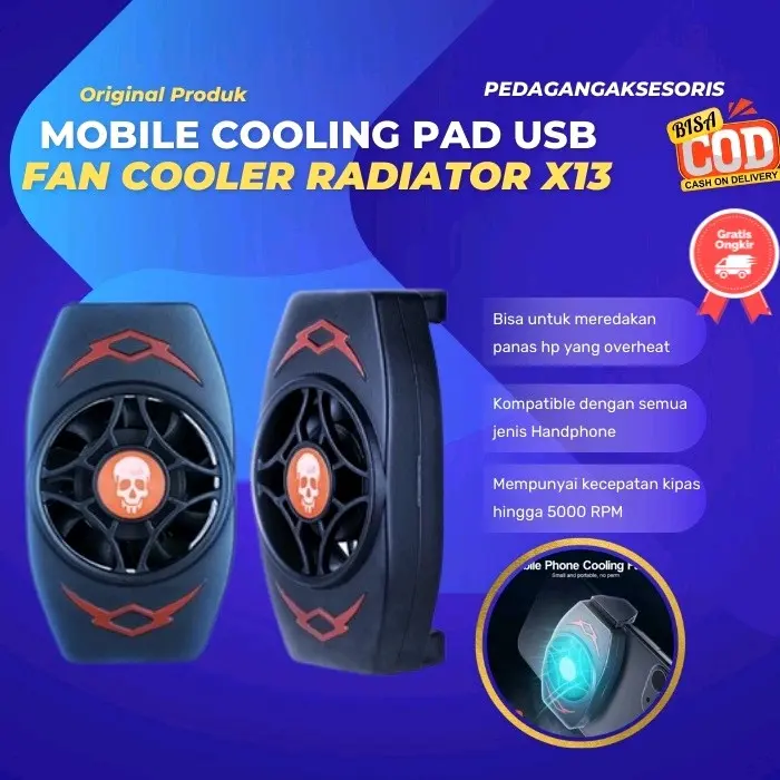Cooling pad Fan Cooler Radiator X13 Mobile Phone Kipas Hp AC usb pendingin Pad Gamepad jepit Game Gaming
