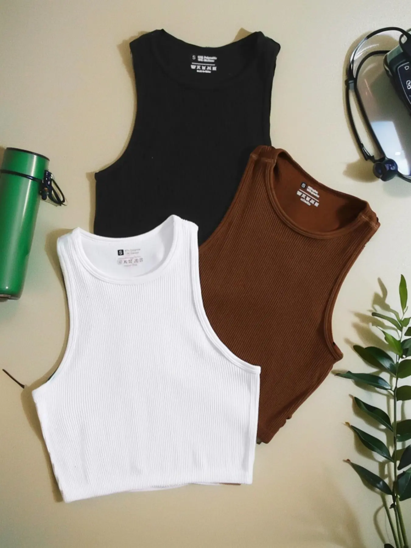 Women's 3 Counts Solid Round Neck Sports Tank Top, Summer Clothes Women, Casual Sporty Seamless Crop Tank Top for Yoga Gym Workout Running, Women Sport & Outdoor Clothing Training  for Summer