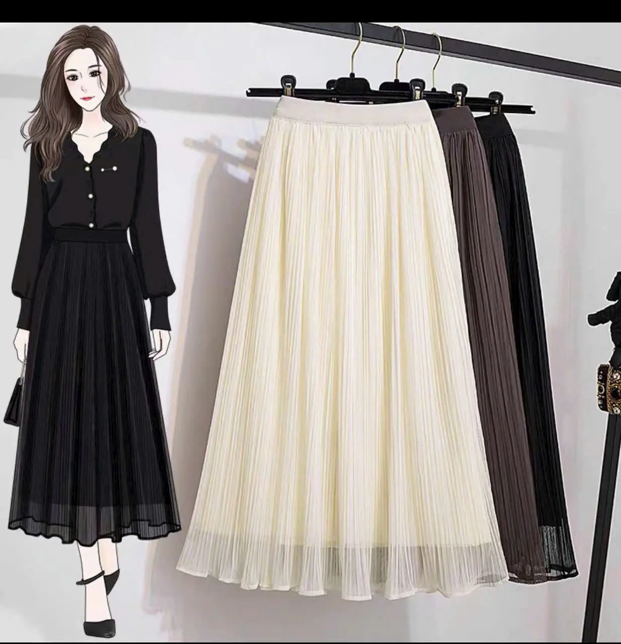 Chân váy dài , chân váy xếp ly voan dàng dài dễ phối đồ trẻ trung Nữ Women