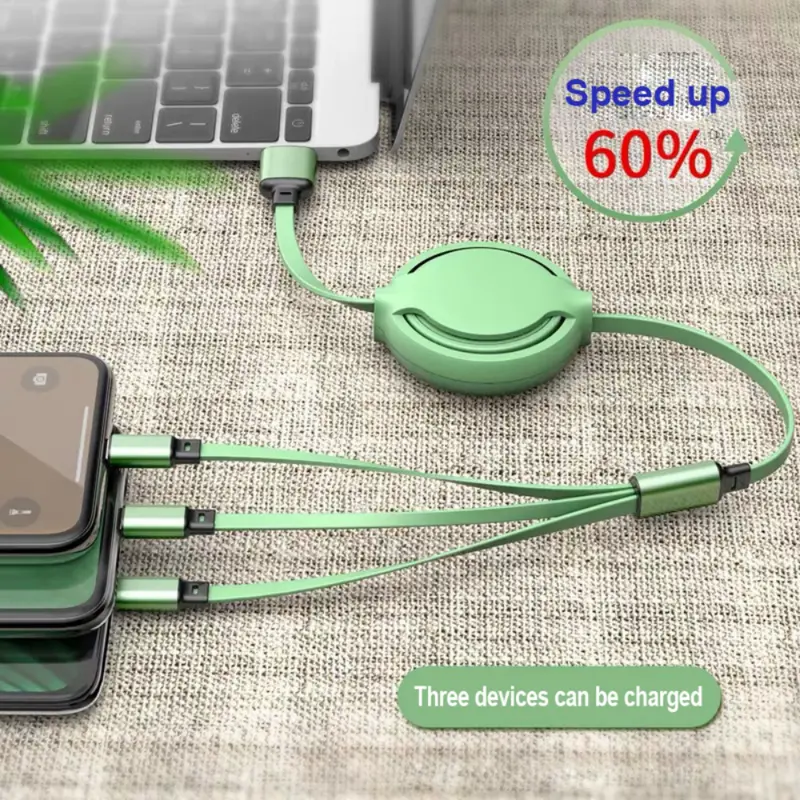 3in1 Kabel Data / Charger Micro USB / Type C Fast Charging Bahan Silikon Untuk Panjang Ponsel Pengisi Ungu Hitam Pink Putih Cable 1