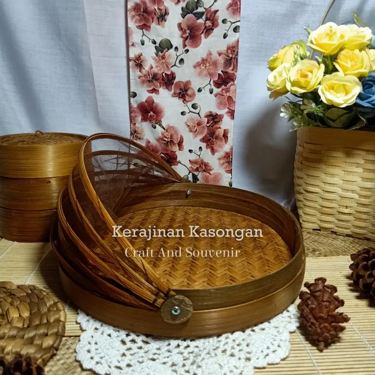 (B125) Tudung saji oval datar 31x27/Hampers/Kado/Wadah Parcel/tempat makanan/tempat buah/tempat sayur/ tudung saji oval/ tudu saji anyaman bambu 2