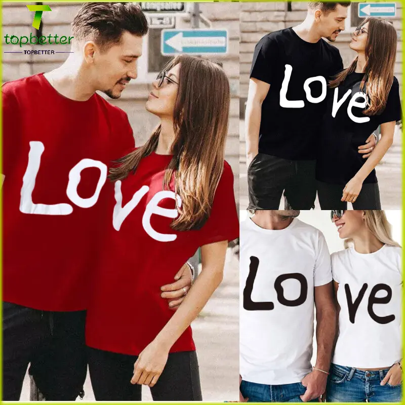 NEW LOVE Print Couple T-shirt Set Short Sleeve Tees for Women and Men Summer Top Valentine's Day Gift Custom Name or Design Personalized Custom T Shirt Pasangan lengan pendek