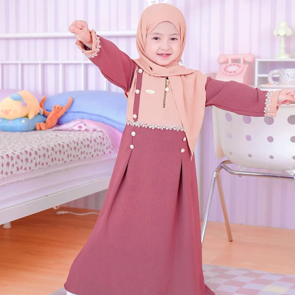 helwa kids syar'i set Khimar by HALBY COLECTION/gamis anak terlaris umur 1-10 tahun/gamis lebaran anak lucu model 2024/ gamis syar'i anak cantik banget bahan crinkle air flow