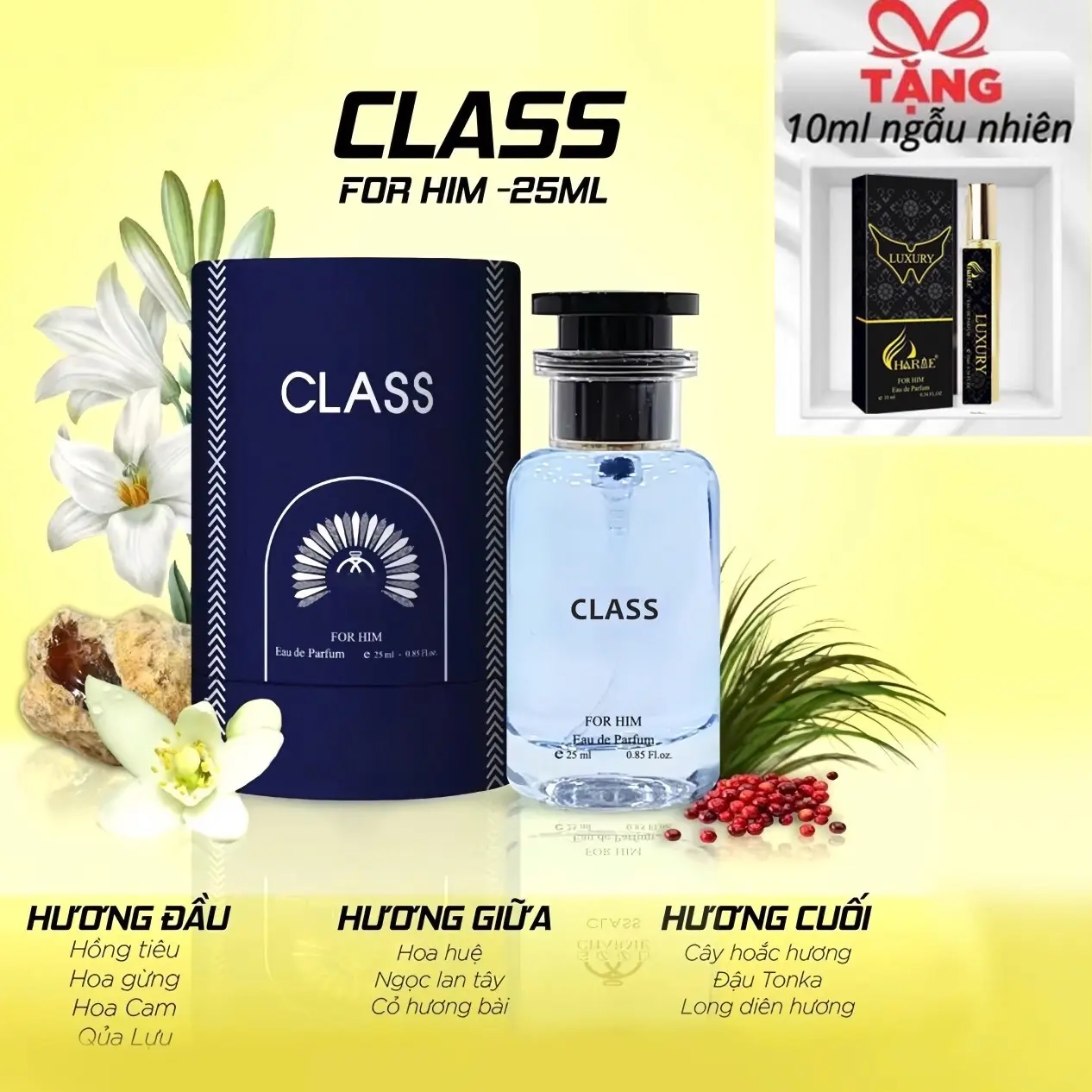 Nước hoa nam Class 25ml, Nam tính - Mạnh mẽ -Sang trọng  ( Thu hút mọi ánh nhìn - tặng 10ml quyến rũ )
