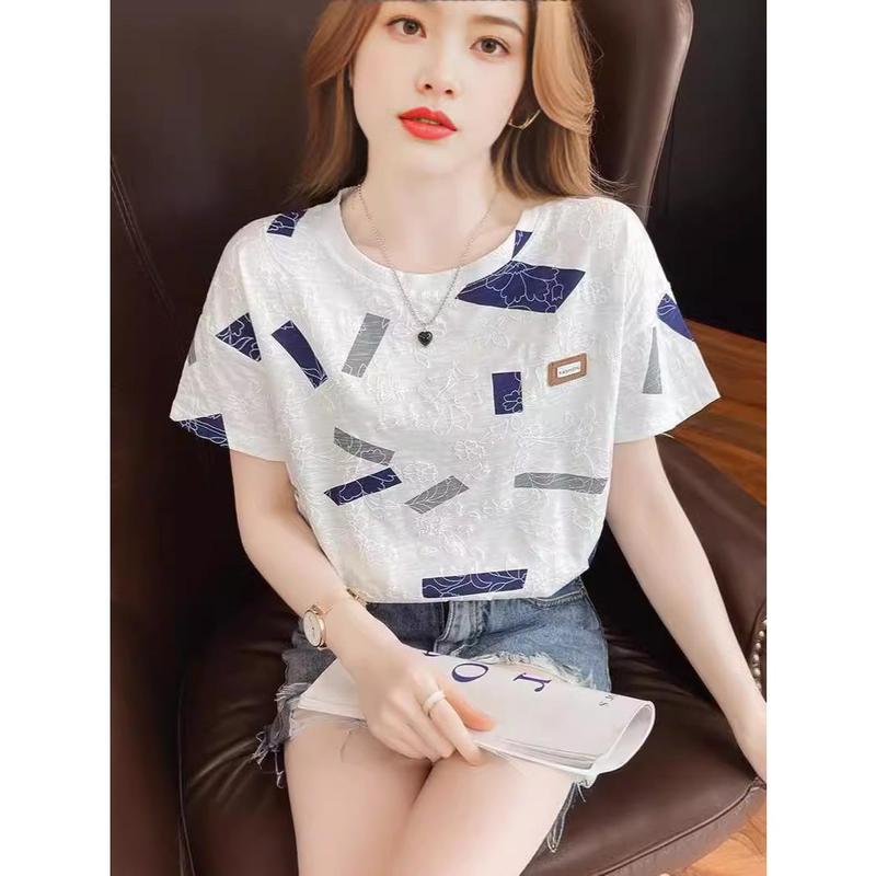 Bán chạy, in ấn áo sơ mi của phụ nữ, in ấn tay áo ngắn, hàn quốc mới, hào phóng mềm dẻo, đồ họa, phù hợp với các sinh viên văn phòng, một loạt các lựa chọn phong cách, áo sơ mi cỡ lớn của phụ nữ Voi Women Top Voan Shirt 1