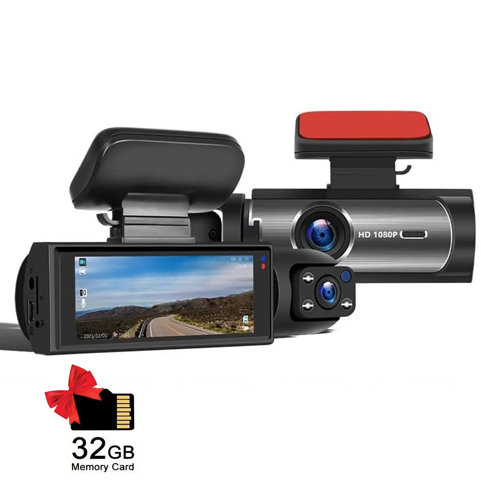 Car DVR with Front & Rear Cameras, Rechargeable 1080P HD Car DVR with Gravity Sensor, Car Video Surveillance with Memory Card, Car Accessories