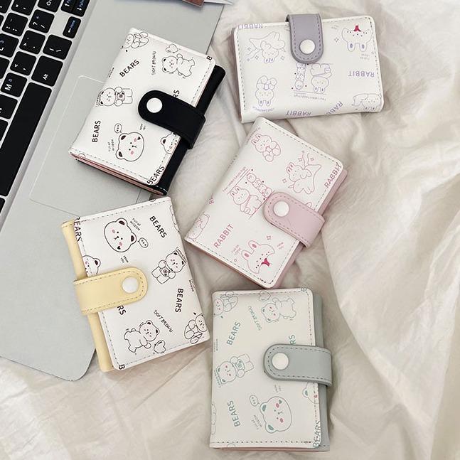 Ví Da PU, Dành Cho Nữ, Thiết Kế Ngọt Ngào Dễ Thương, Kiểu Dáng Ngắn, Đựng Được Nhiều Thẻ Và Tiền Xu, Thích Hợp Cho Học Sinh