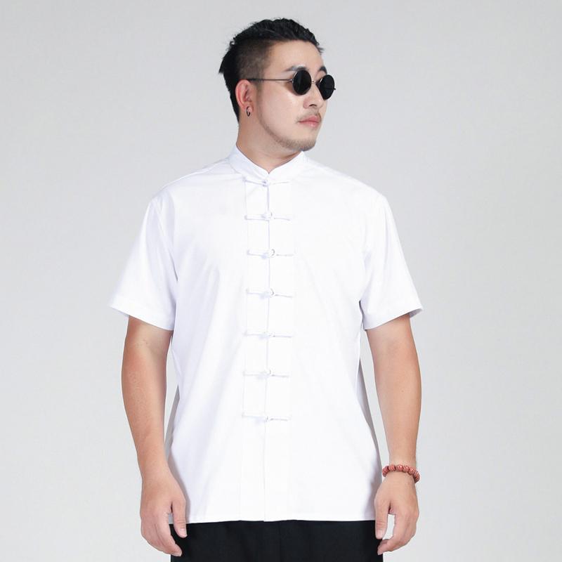 [3xl-10xl] Men Oversized Oversized Plain Mandarin Collar Short Sleeve Knot Buttons Black White Red Shirts 8