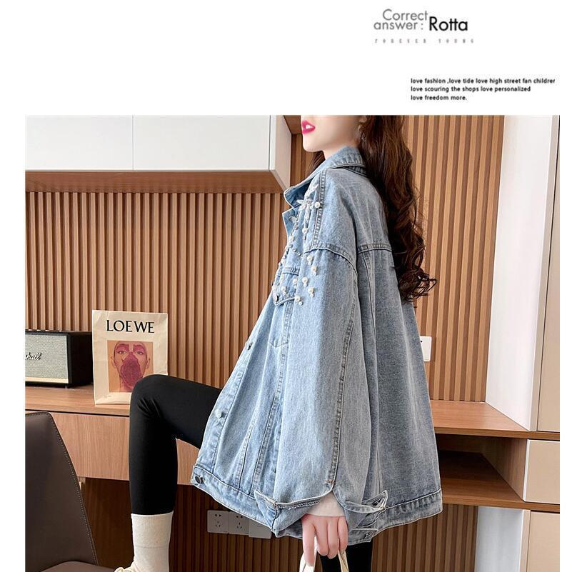 Product Introduction of 2024 Spring and Autumn New Design Heavy Rhinestone Denim Jacket for Women with Turn-down Collar Loose Korean Style Versatile Jacket Top 14