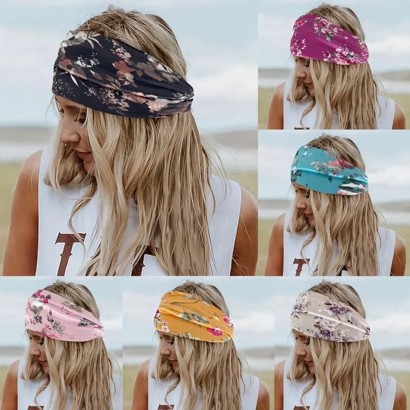 Floral Print Sports Headband, Elastic Wide Band Hair Band for Women & Girls, Non-slip Hair Band for Daily Wear 4