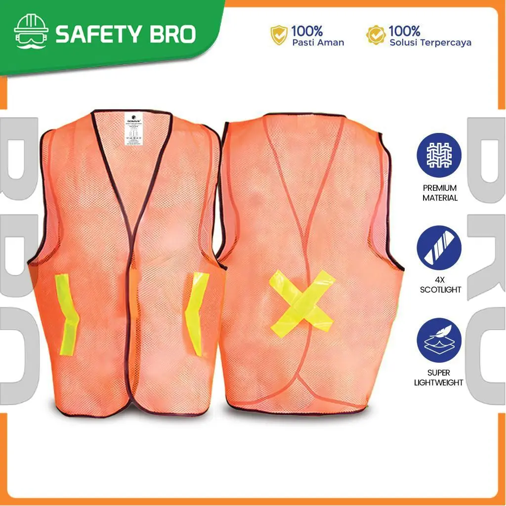 GOSAVE Rompi Safety Proyek Bahan Polyester Safety Vest Eco Mesh Anti Panas Untuk Kerja Lapangan