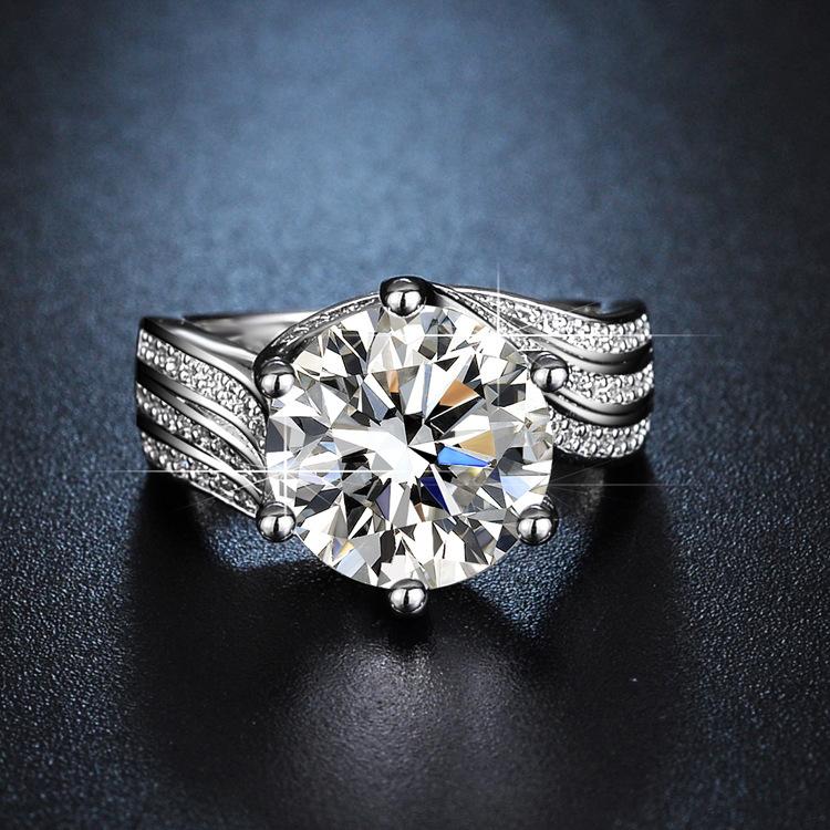 Electroplated Zircon Ring, Simulation Moissanite 5 Karat Big Diamond III Love Ring, Casual All-Match Three Rows Full Diamond Line Ring Diamond Ring Prop Ornaments 2