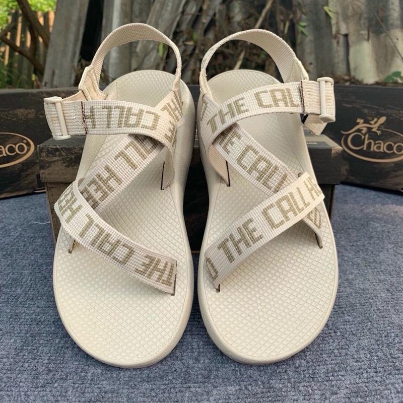 ( Đế Thơm ) Sandal Chaco thơm quế trắng trơn Mũi tròn Nữ DéP Shoes GiàY Quai Hậu Cao Su Đế Cao Hoa