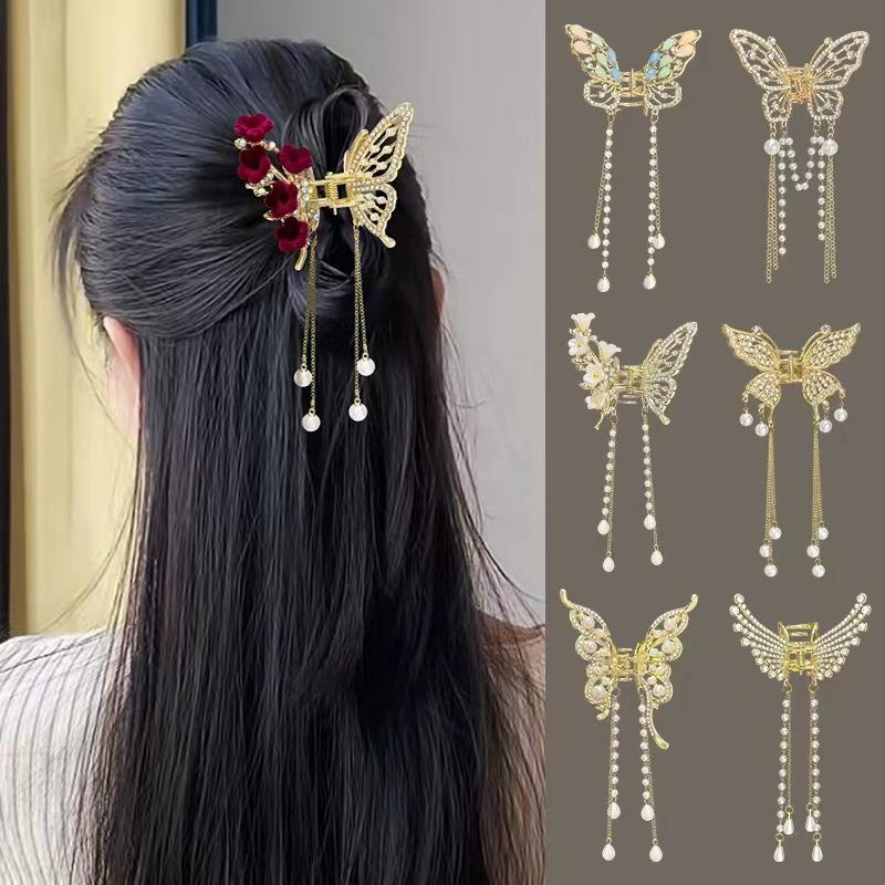 Klip Kuku Rambut Pinggiran Rama-rama, Rekaan Indah, Gaya Korea ...