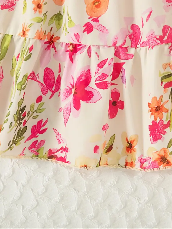 Girl's Floral Print Flounce Sleeve Dress, Casual Short Sleeve A Line Dress for Summer, Kids Clothes for Daily Wear 2