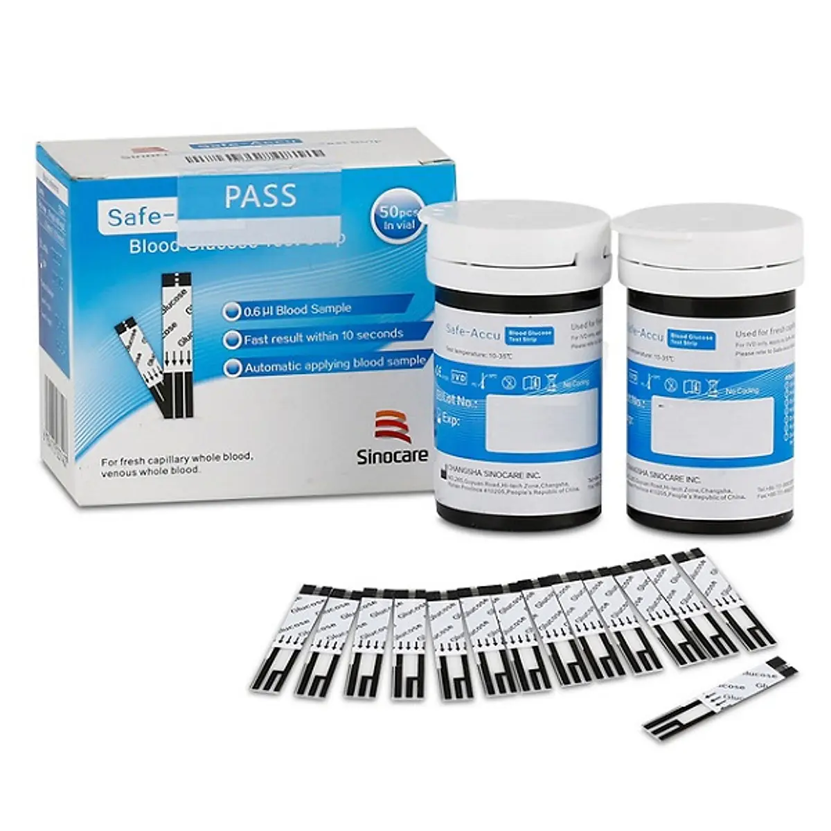 Combo Hộp 50 Que Thử Đường Huyết Và 50 Kim Lấy Máu Cho Máy Đo Đường Huyết Sinocare Safe - Accu