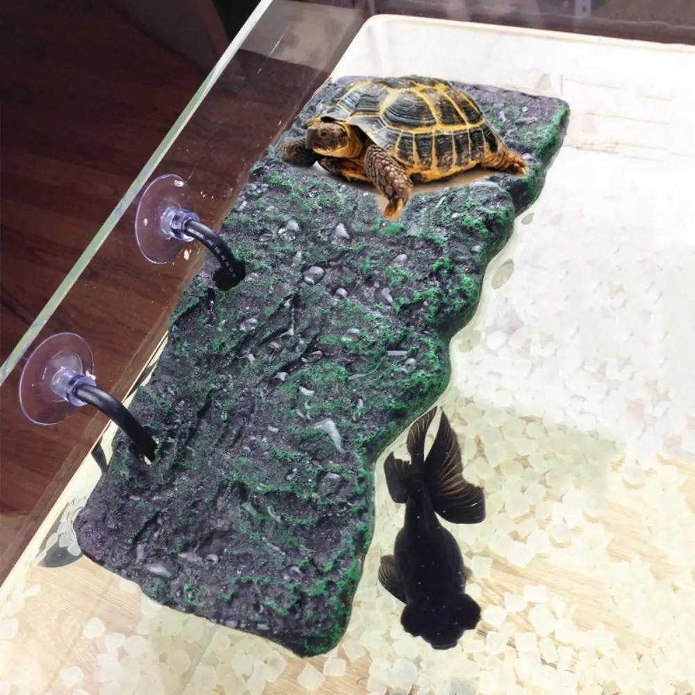 Decorative Automatic Rising-lowering Turtle Basking Platform Resin with Suction Cups Turtle Floating Platform Black Green Tortoise Climb Island Reptile