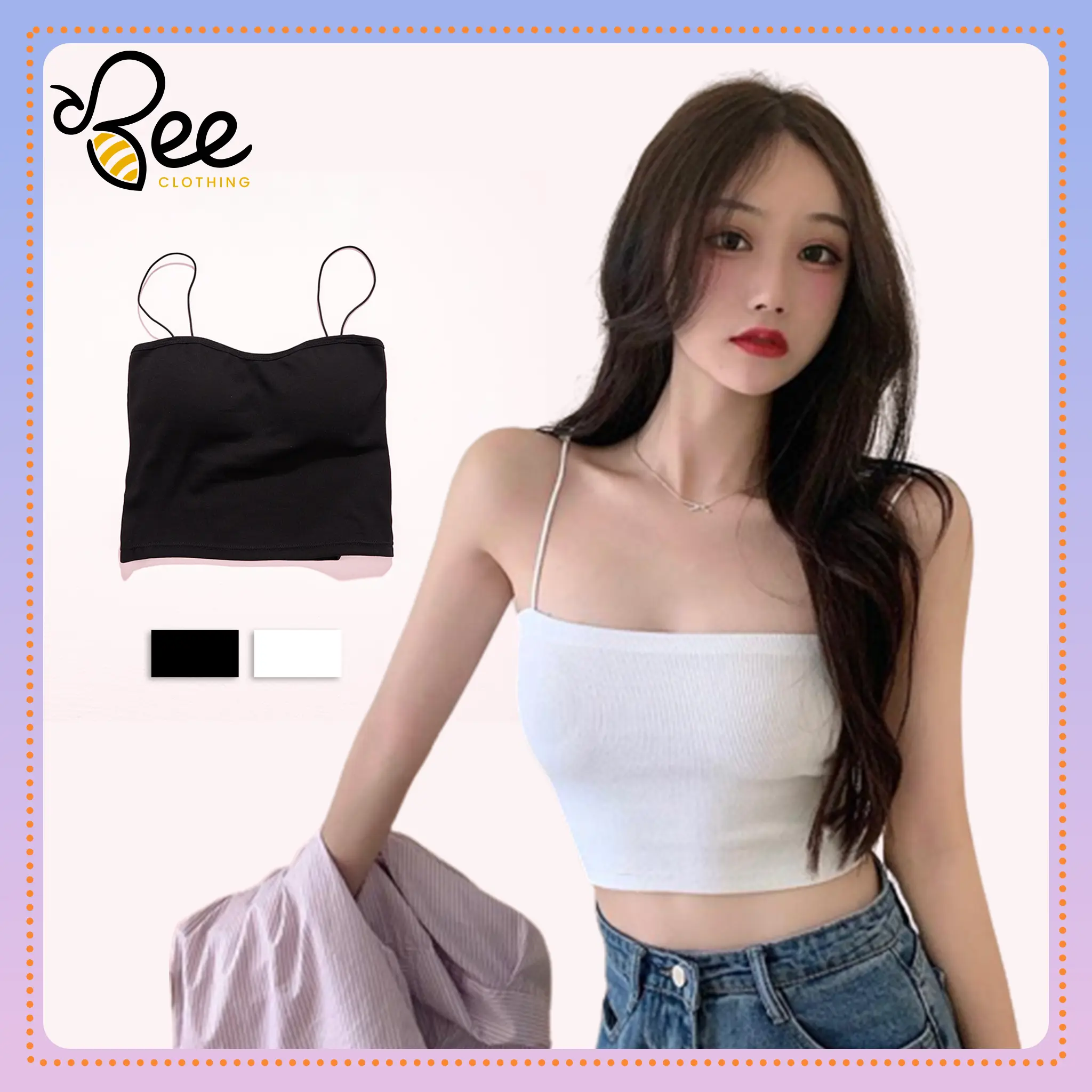 Áo 2 dây sợi bún mặc trong siêu mát mùa hè, áo dây croptop dáng ôm thon gọn, thời trang mùa hè đẹp Cotton Nữ Women Thun Đen