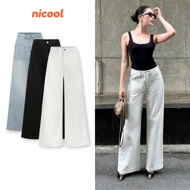 Quần Jean Nữ Suông ỐNG LOE RỘNG Màu Trắng Basic Sang Trọng Nicool N41-Q54 Women Pants